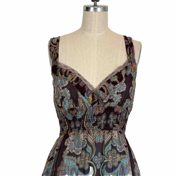 Free People Floral Empire Waist Silk Blend Paisley Boho Y2K Whimsy Dress Sz 10 - Picture 3 of 11
